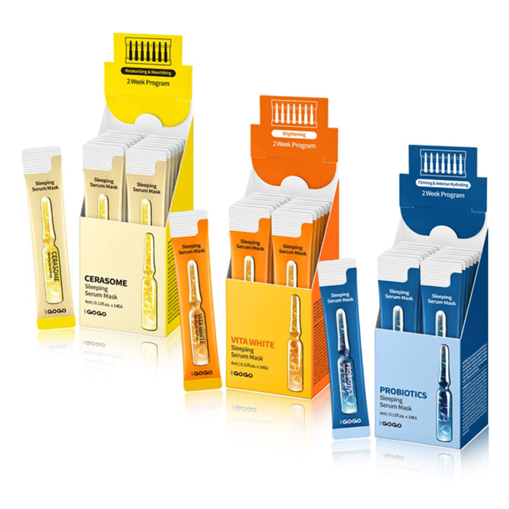 JUSTGOGO Sleeping Moisturizing Serum Mask 3 kinds Pack (PROBIOTICS, VITA WHITE, CERASOME), Whitening