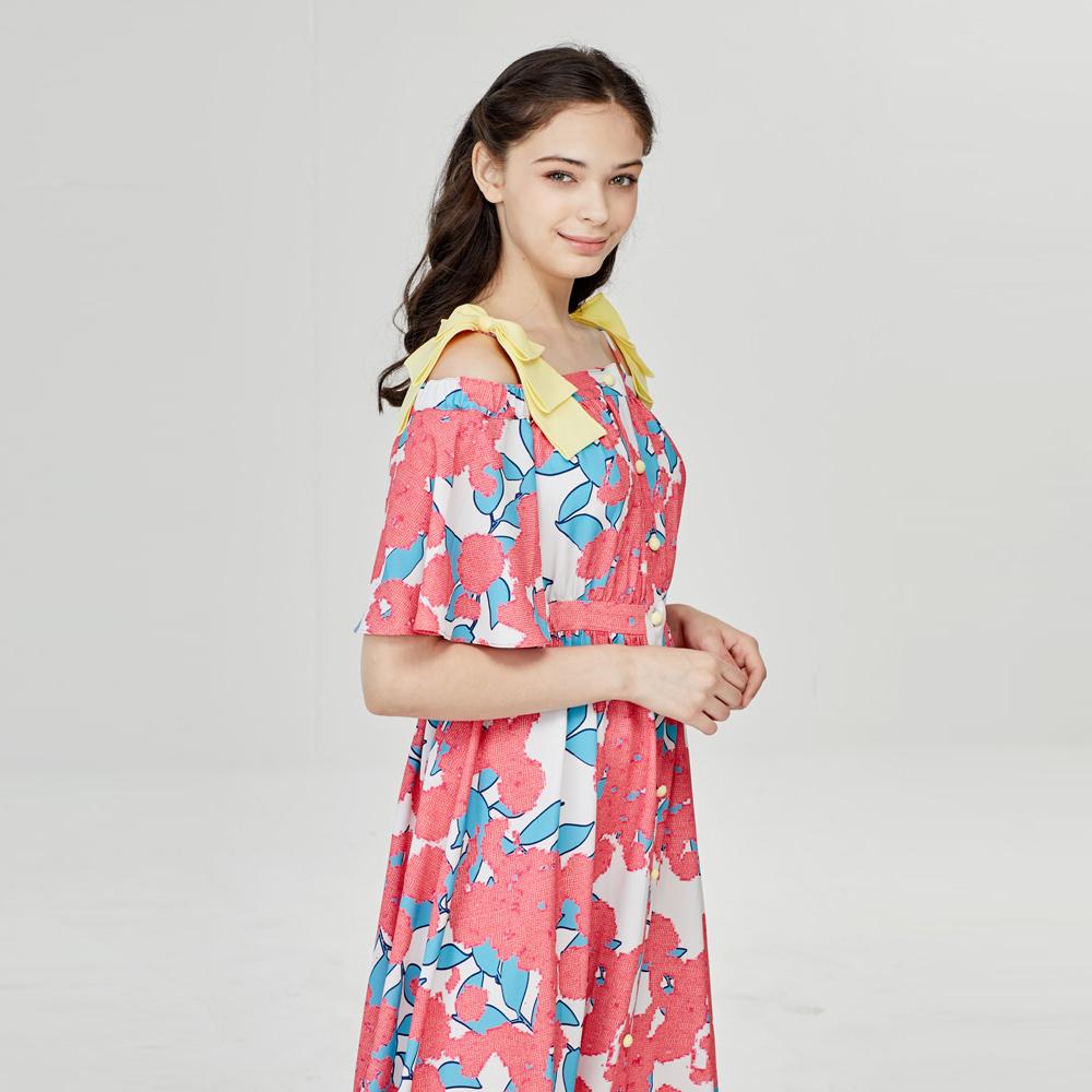 L Pink Flower Off Shoulder Dress | Patterned dress,Off-shoulder dress,Summer dress