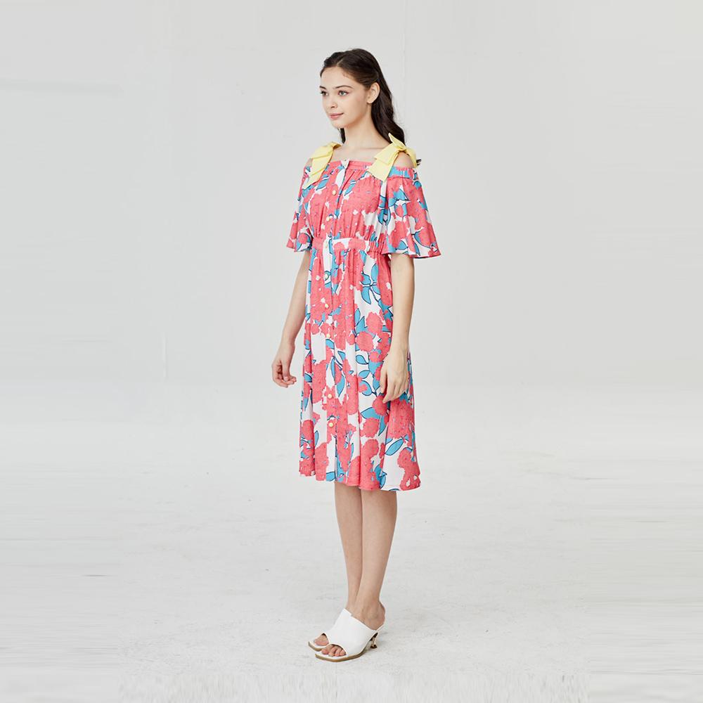 L Pink Flower Off Shoulder Dress | Patterned dress,Off-shoulder dress,Summer dress