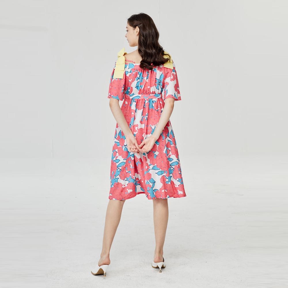 L Pink Flower Off Shoulder Dress | Patterned dress,Off-shoulder dress,Summer dress