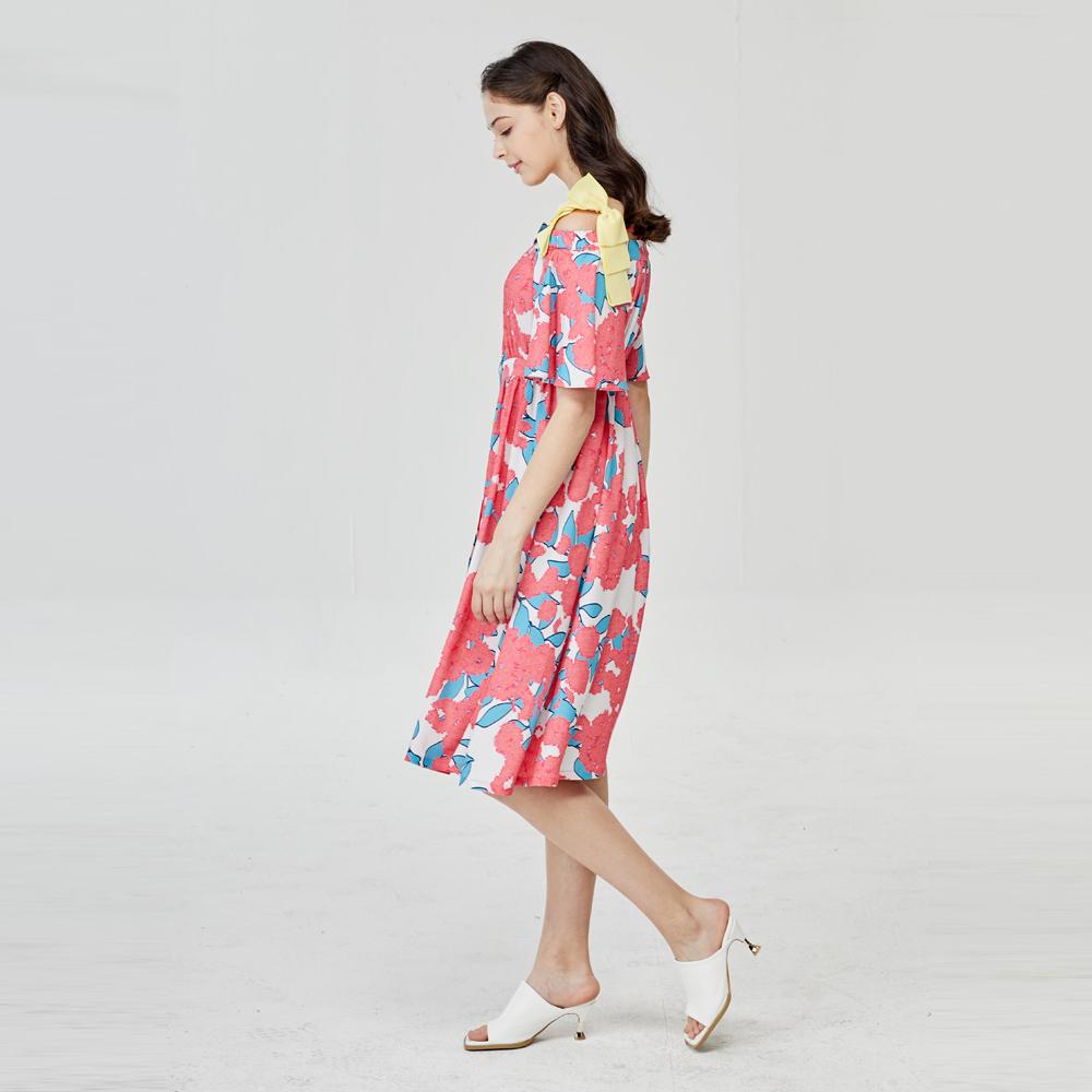 L Pink Flower Off Shoulder Dress | Patterned dress,Off-shoulder dress,Summer dress