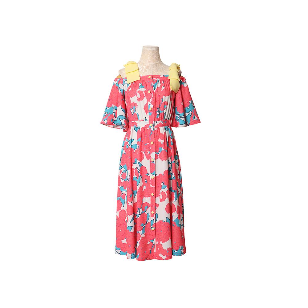 L Pink Flower Off Shoulder Dress | Patterned dress,Off-shoulder dress,Summer dress