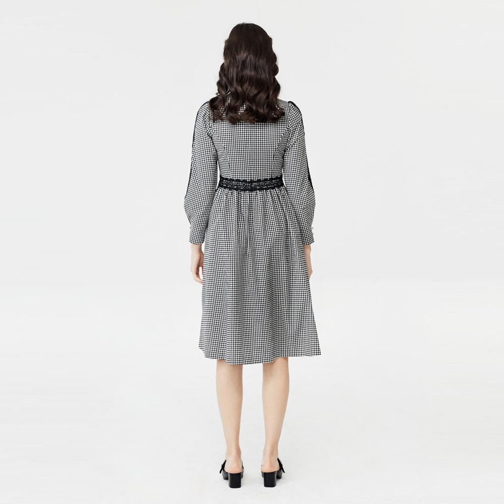 Pearl button lace check dress | Check patterned dress,longsleeve dress,Summer dress