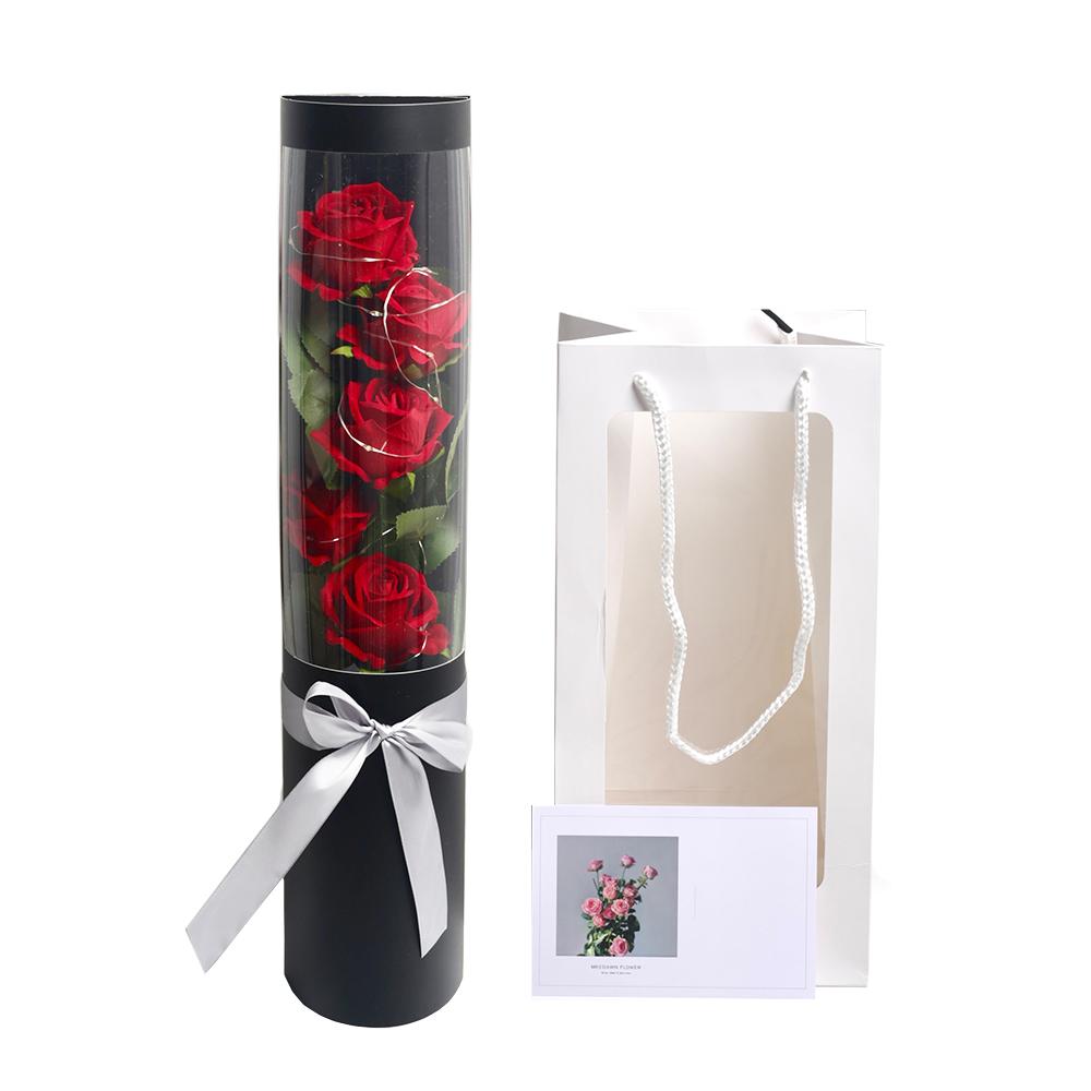 Silk rose flower box + shopping bag (Black)