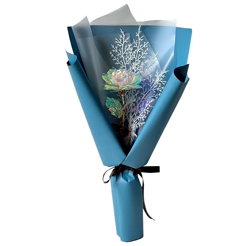 Hologram Mini Flower Bouquet One Snow Flower LED  (1 Rose)- Aquamarine