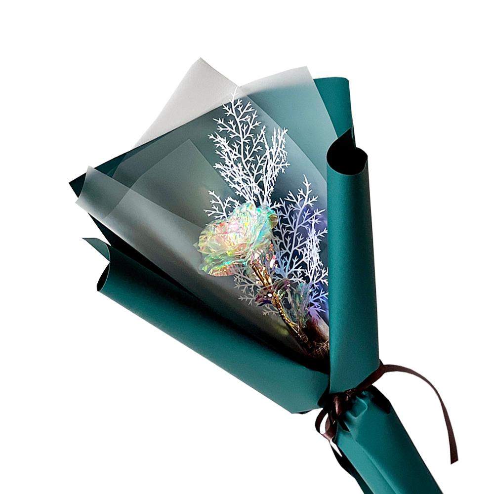 Hologram Mini Flower Bouquet One Snow Flower LED  (1 Rose)-Deepgreen