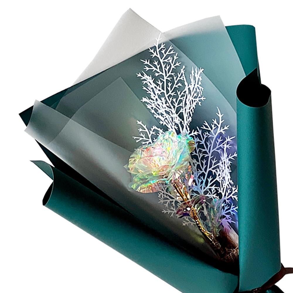 Hologram Mini Flower Bouquet One Snow Flower LED  (1 Rose)-Deepgreen