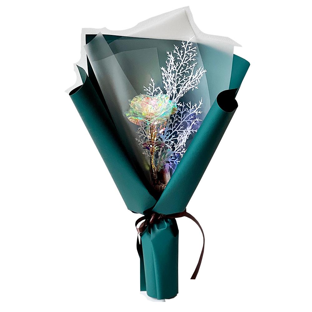 Hologram Mini Flower Bouquet One Snow Flower LED  (1 Rose)-Deepgreen